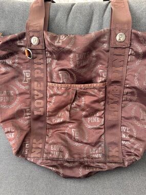 Y2K Victoria’s Secret PINK Signature Brown Tote All Over Print Spellout Logo